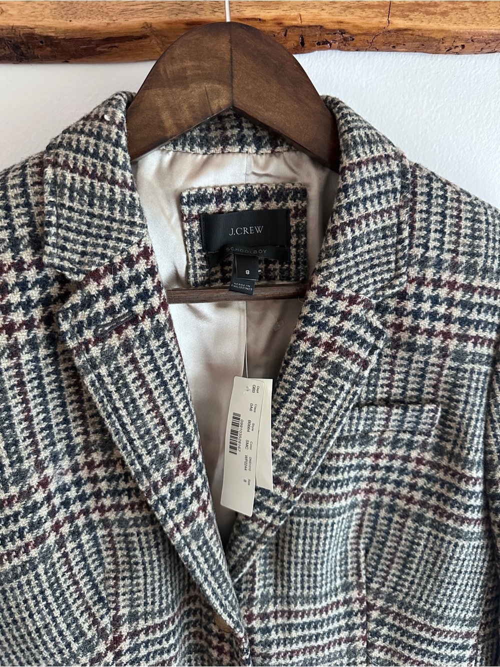 J. Crew Houndstooth Plaid Blazer in Gray, Cream & Burgundy - Picture 2 of 8
